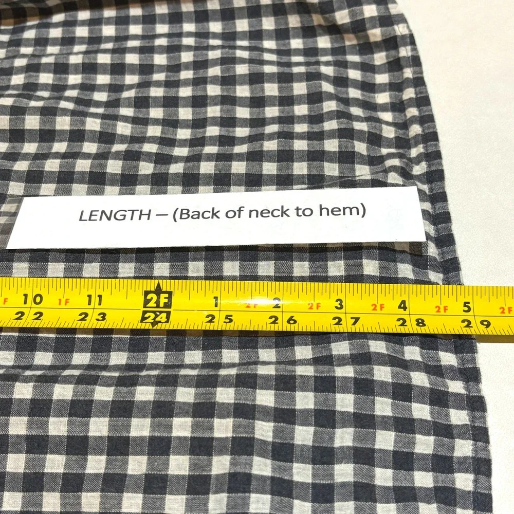 Lafayette 148 NY Gingham Cotton Linen Long Sleeve Button Up Shirt XL Black White - Picture 8 of 9